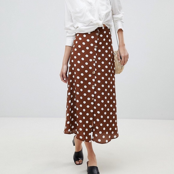 brown skirt with white polka dots